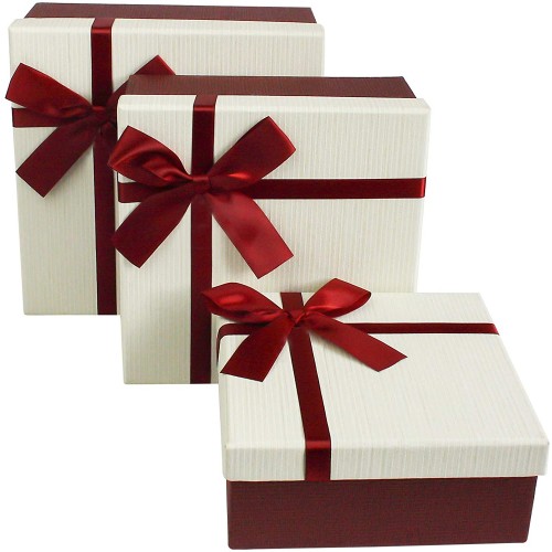 Set di 3 Scatole regalo di Natale, color crema e nastrino