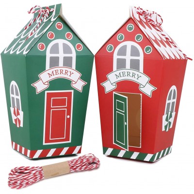 Bellissimo Set da 24 scatole Regalo Natale a forma di casetta, rosse e verdi