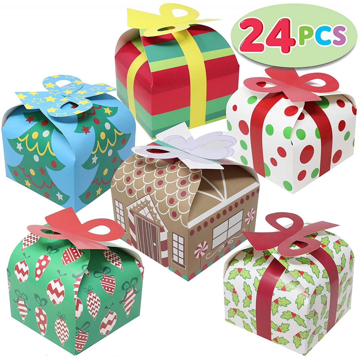 Set da 24 scatole 3D per regali di Natale con fiocco, in cartoncino  resistente