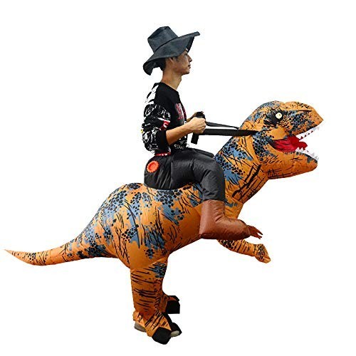 thematys Costume da Cavaliere Dinosauro Gonfiabile con Cappello - Divertente Costume ad Aria per Adulti 165cm-185cm - Perfett