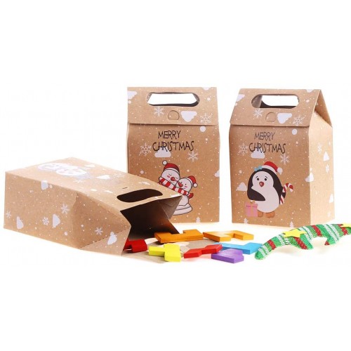 Wondsea Confezione da 24 sacchetti natalizi in confezione regalo in carta kraft squisita con 32 adesivi natalizi 