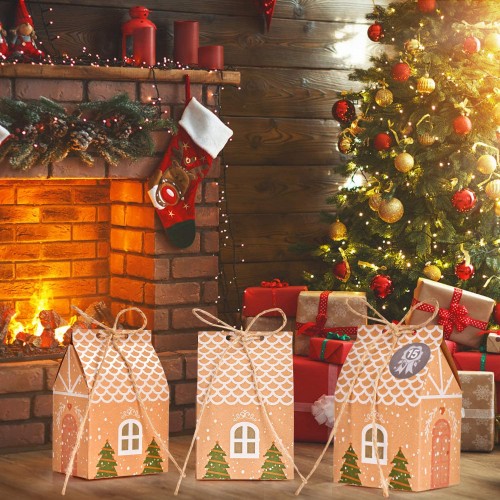 24 Scatole Regalo Natale per Il Calendario dellAvvento con 1-24 Adesivi numerici Calendario dellAvvento Sacchetto Regalo di Natale Ulikey Calendario Avvento 
