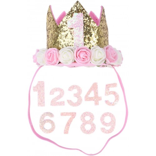 1 TOYMYTOY Cappellino compleanno 1 anno Happy Birthday Buon Compleanno Fascia Corona Tiara neonata con fiori 