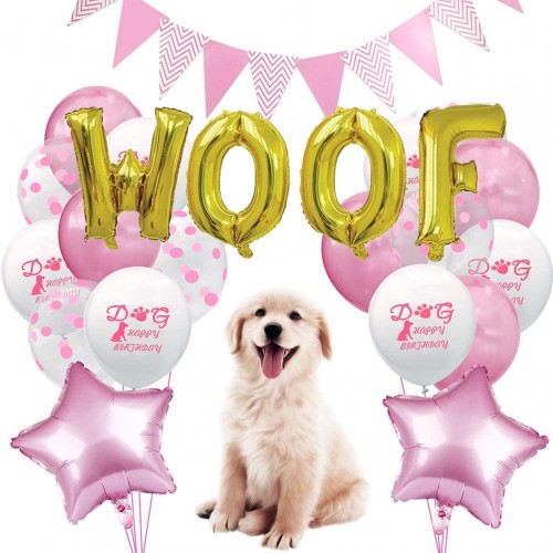 Set compleanno rosa per cagnoline, con palloncini e addobbi