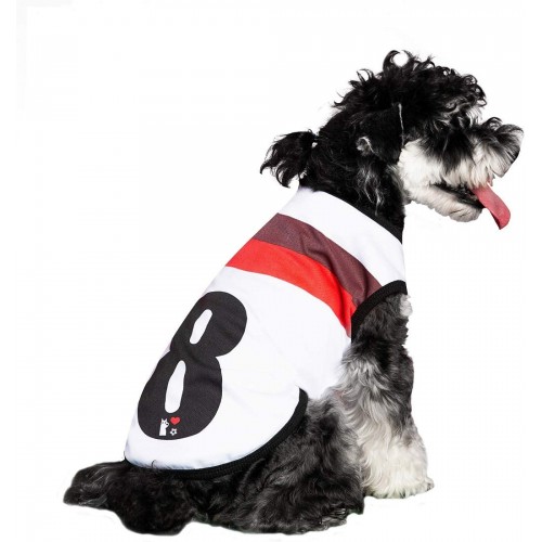 Maglietta calcio per cani con numero 8, morda e comoda
