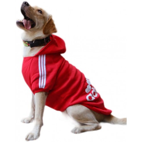 Felpa per cani Adidog / Adidas colore rosso, con cappuccio