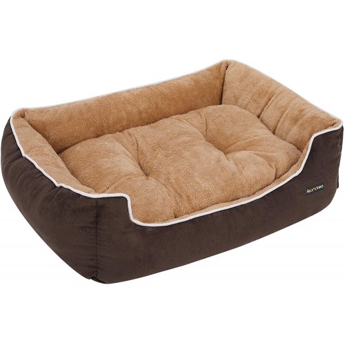 Cuccia per cane in peluche, cuscino morbido, marrone e beige