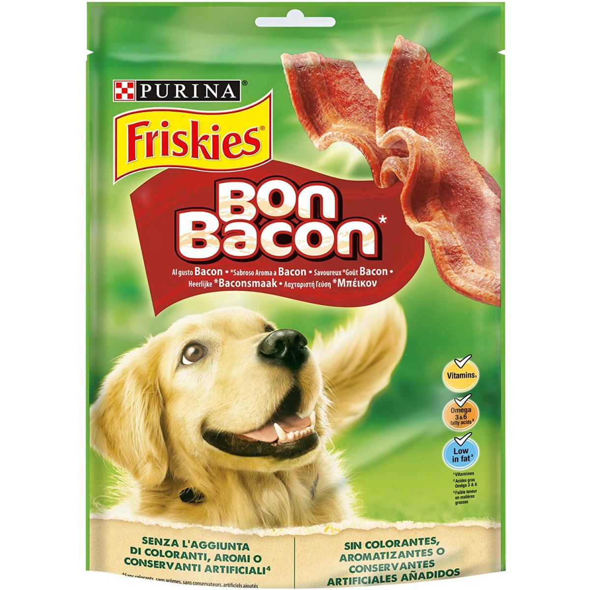 Set da 6 confezioni di Friskies snack al bacon per cani