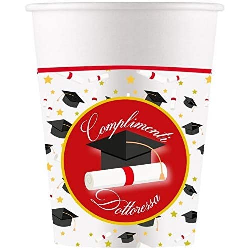 Set 8 Bicchieri Complimenti Dottoressa, Laurea, da 220 ml