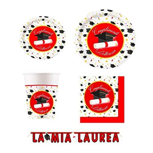 Kit per 20 persone tema Laurea dottoressa, con accessori e decorazioni