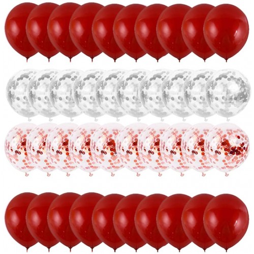Kit 40 palloncini in lattice con coriandoli, rossi, argento e trasparenti