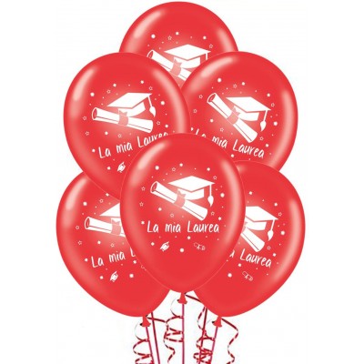 Set da 20 palloncini Laurea colore rosso e stampa bianca