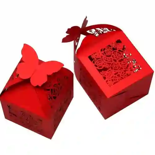 Set da 50 scatoline rosse con farfalle, in carta iridescente