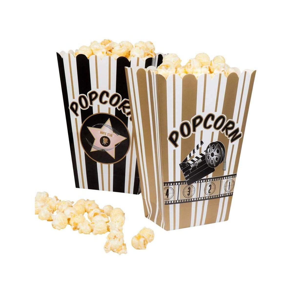 Set da 4 scatole per Popcorn Hollywood, Bianco/Nero/Oro