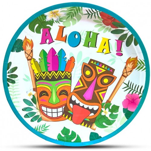 Set da 50 piatti Aloha - Festa Hawaiana, in cartoncino