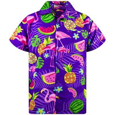 Camicia Hawaiana da uomo, Flamingo Melone viola, maniche corte
