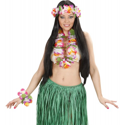 Set Costume Hawaiana Collana Corna e Bracciale Floreale Bianco PS 08183 Carnev 