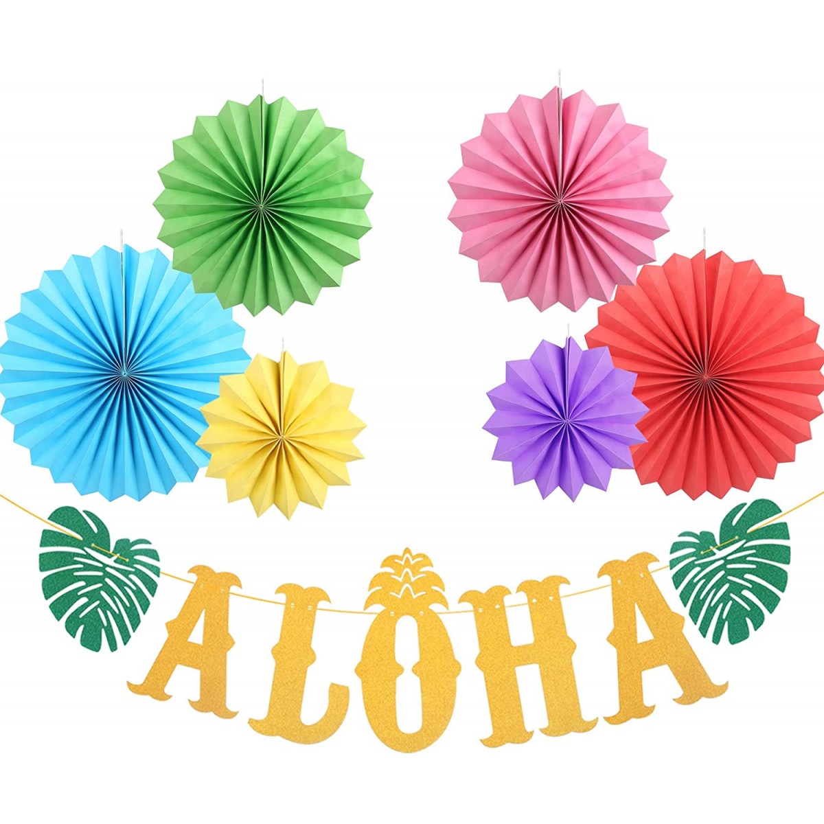 Festone Aloha e ventagli a nido d'ape, decorazioni festa Hawaiana