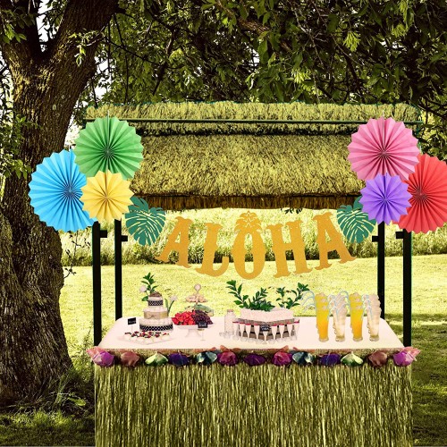 feste estive Set da 123 pezzi con gonne hawaiane Luau foglie di palma per barbecue spiaggia decorazione per torte e cannucce di frutta 3D giardino tropicale fiori hawaiani ombrelli multicolore 