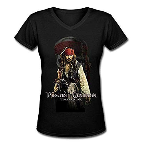 T-Shirt da donna, Pirati dei Caraibi, Johnny Depp, in cotone, collo a V