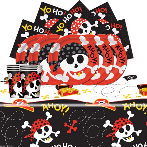 Kit per 16 persone tema Pirate Skull, coordinato tavola