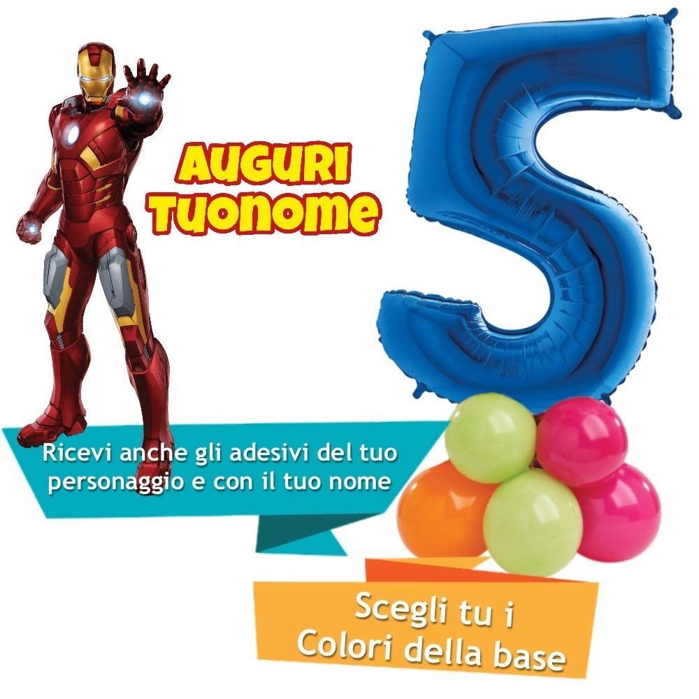 Composizione di palloncini Iron Man con numero foil
