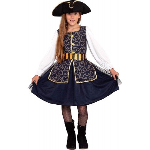 Costume da pirata lady per bambine blu/oro
