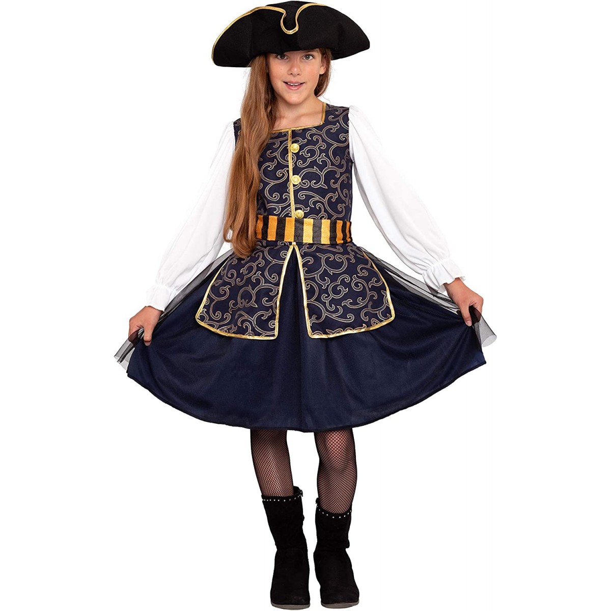 Costume da pirata lady per bambine blu/oro