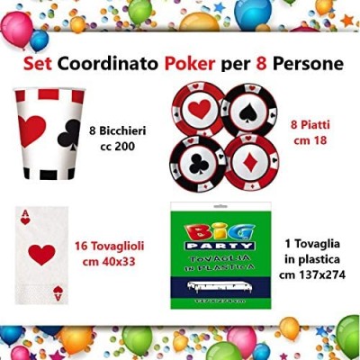 Kit per 8 Persone festa Poker - Las Vegas, coordinato tavola