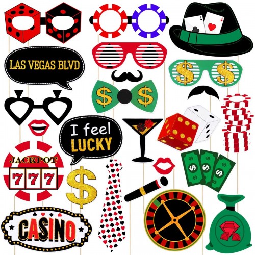 Set da 24 photo booth Tema Las Vegas, Poker, in cartoncino