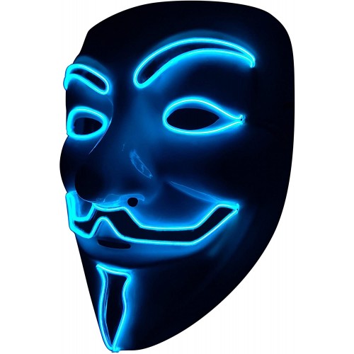 Maschera V per Vendetta fluo, a led, 3 modalità di luce