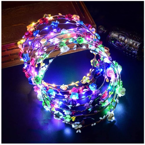 Set da 7 corone di fiori a led, accessori per feste Fluo party