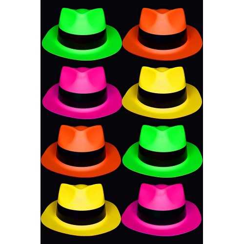 Set da 8 Cappelli fluo party in PVC, colori assortiti