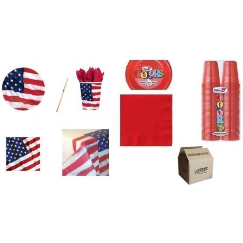 Kit per 38 persone tema USA, bandiera Americana, coordinato tavola