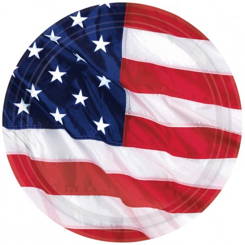 Set da 8 piattini dessert USA, tema bandiera Americana, da 18 cm