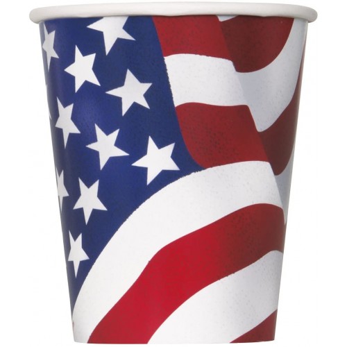 Kit da 8 bicchieri di carta con bandiera USA, 266 ml