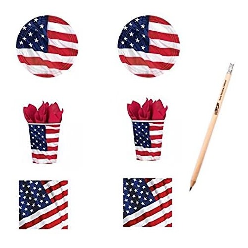 Kit per 16 persone festa USA, bandiera Americana, accessori tavola