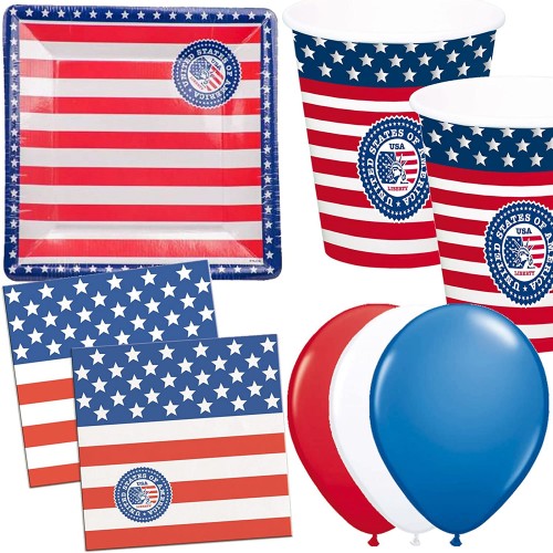 Set da 44 pezzi per feste tema USA / America, per 8 invitati