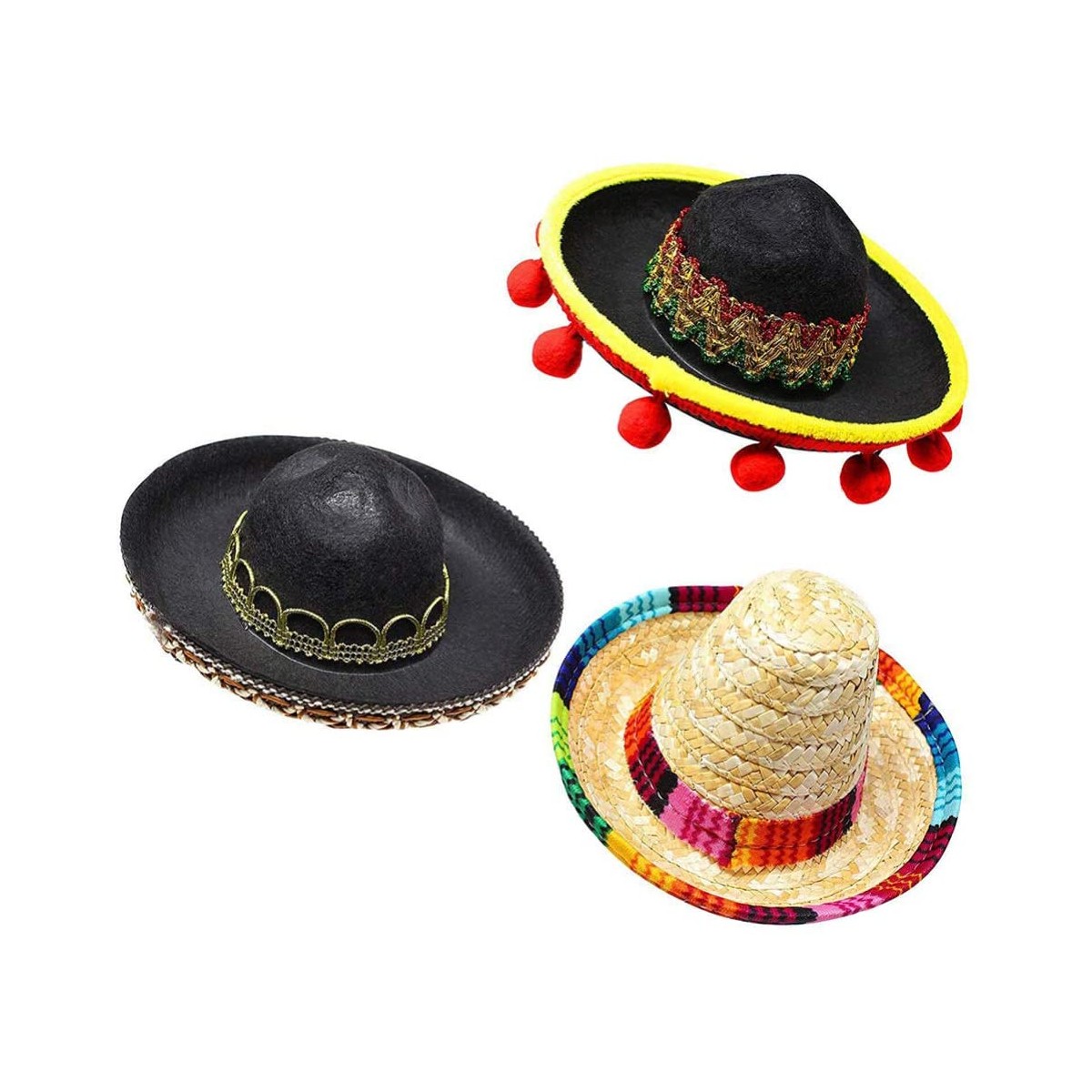 Set da 3 Mini Sombrero, cappelli Messicani, costumi originali