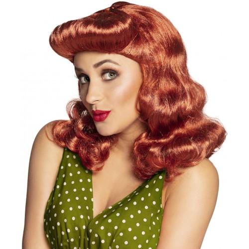 Parrucca da Pin Up anni 50, colore marrone chiaro, rossiccio