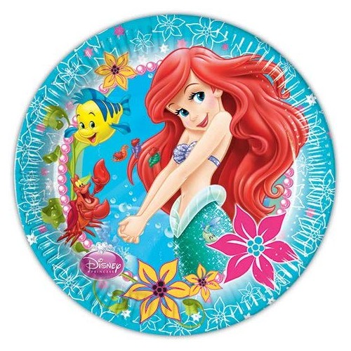 decorazioni/accessori per feste modello verticale con motivo floreale Disney Inviti di compleanno con Ariel la Sirenetta confezione da 12 