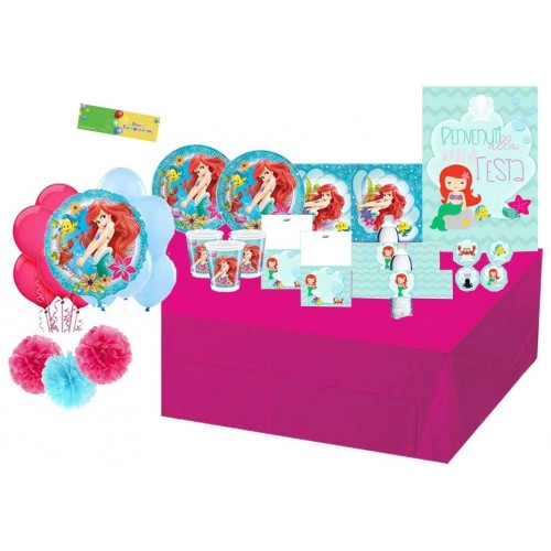 Kit compleanno 16 persone Sirenetta Ariel Con Foil