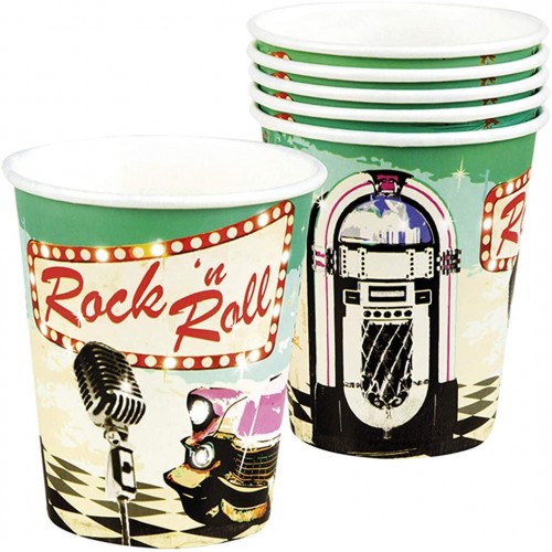 Set di 6 Bicchieri RockN Roll in cartoncino, anni 70 e 80
