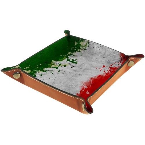 Vassoio portaoggetti in pelle con bandiera italiana, accessorio