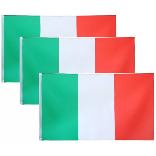Set da 3 Bandiere Italiane da 90 X 150 cm, per feste e tifosi