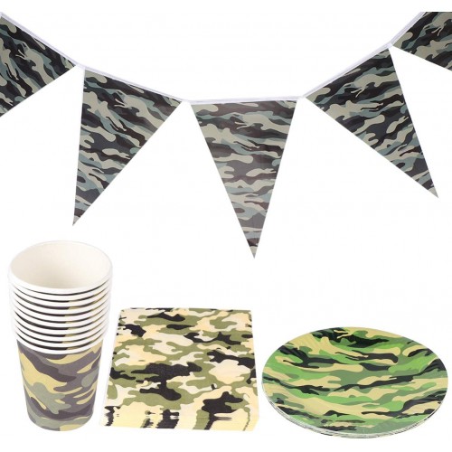 Kit per 10 persone tema Militare, set per feste con accessori