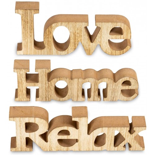 Set di 3 scritta in legno Love, Home, Relax, per decorazioni