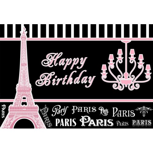 Fondale fotografico Party Parigi in vinile, Happy Birthday