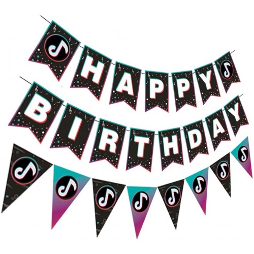 Ghirlanda Tik Tok con scritta Happy Birthday, per feste a tema