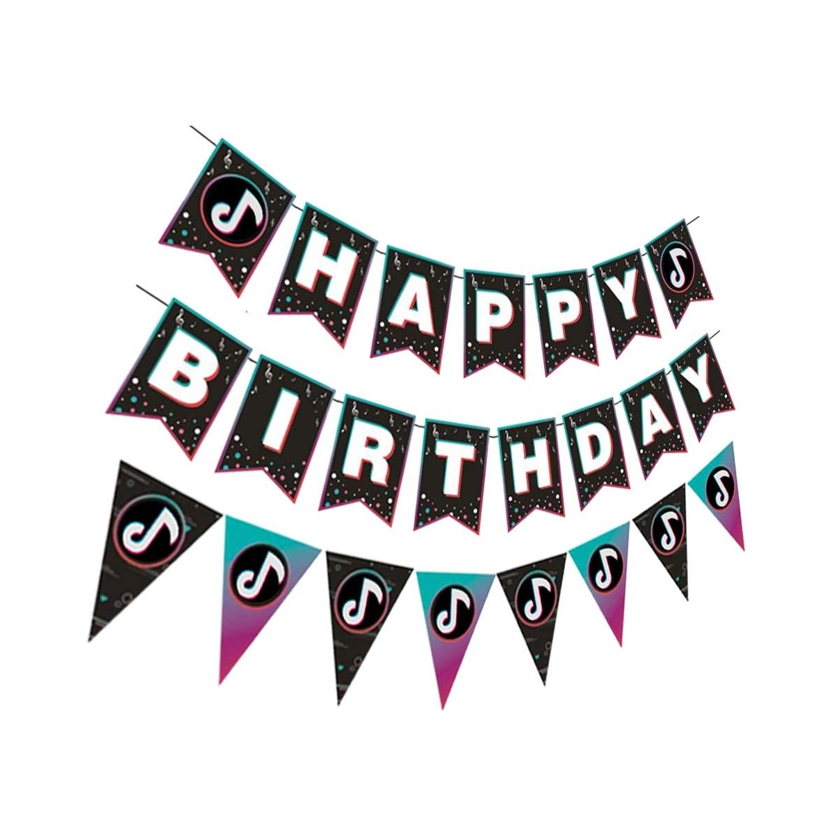 Ghirlanda Tik Tok con scritta Happy Birthday, per feste a tema